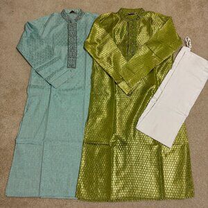 Men's Olive Green Jacquard Sherwani Kurta - Traditional Festive Wear